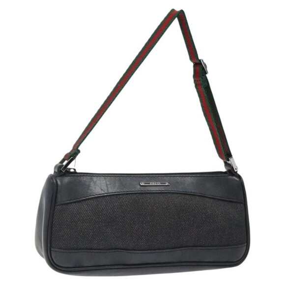 GUCCI Web Sherry Line Accessory Pouch Canvas Black Silver Red 92820 Auth am8378 - Picture 1 of 16